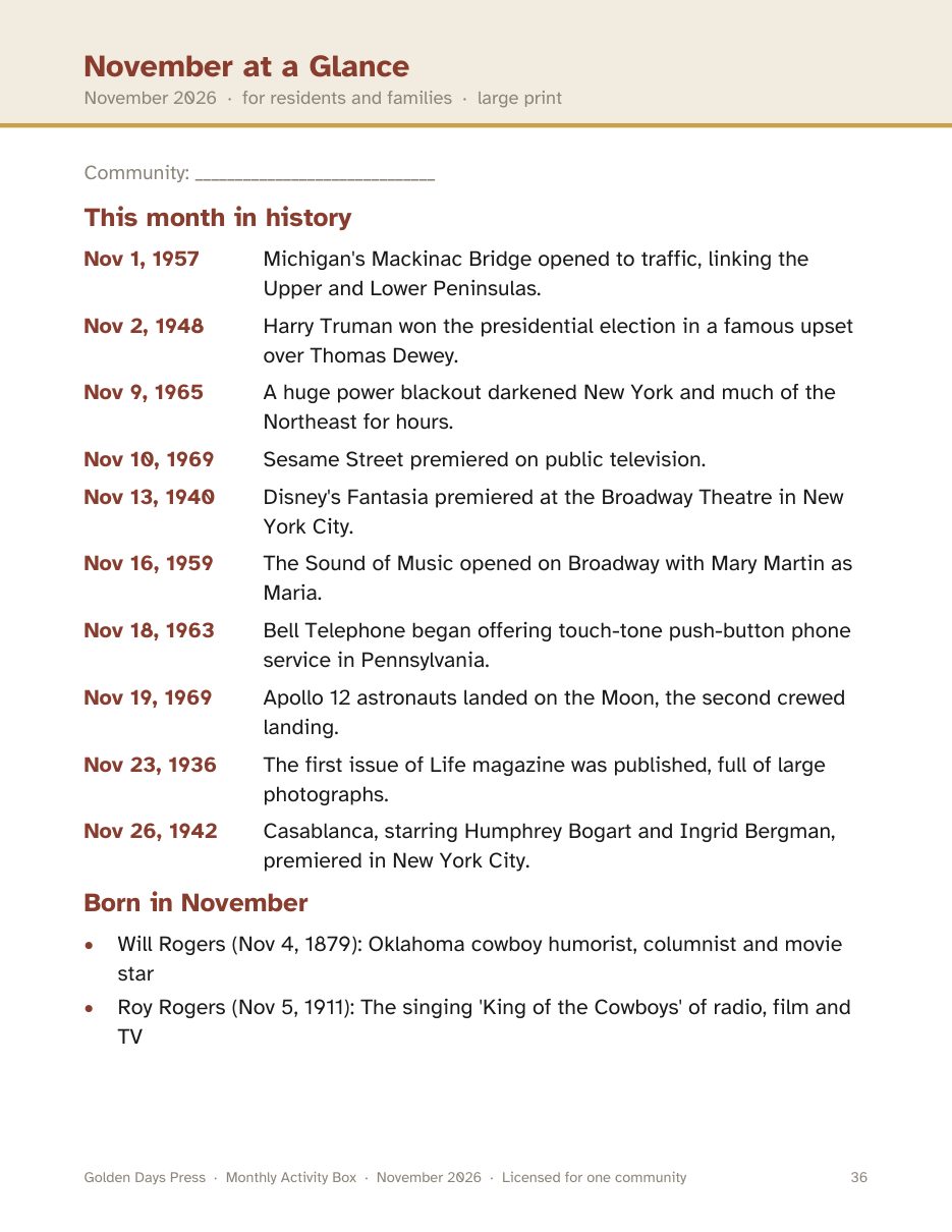 The large-print resident newsletter